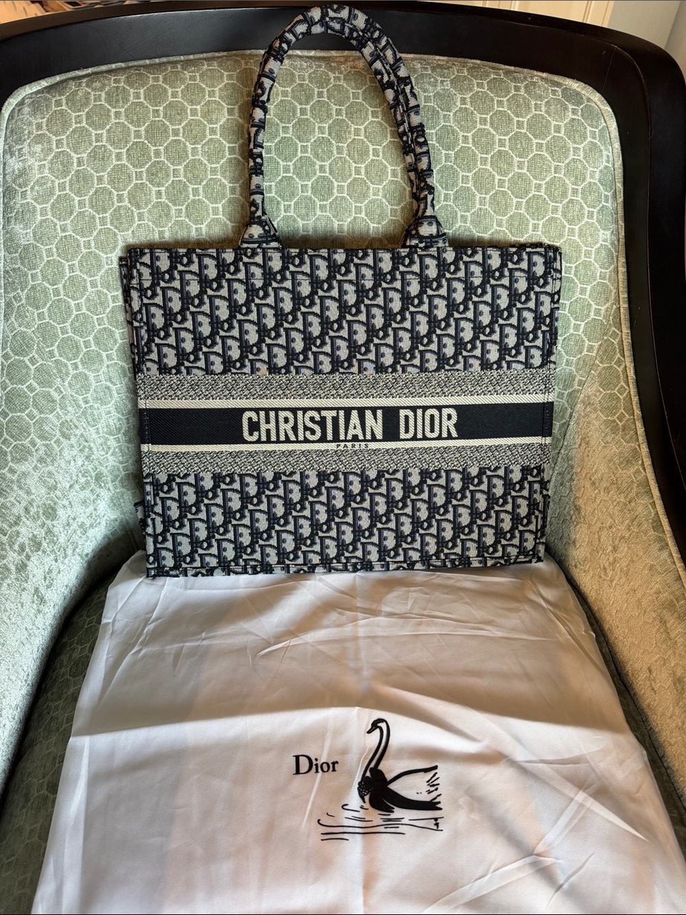 Navy Canvas Book Structured Tote with dust bag NWOT